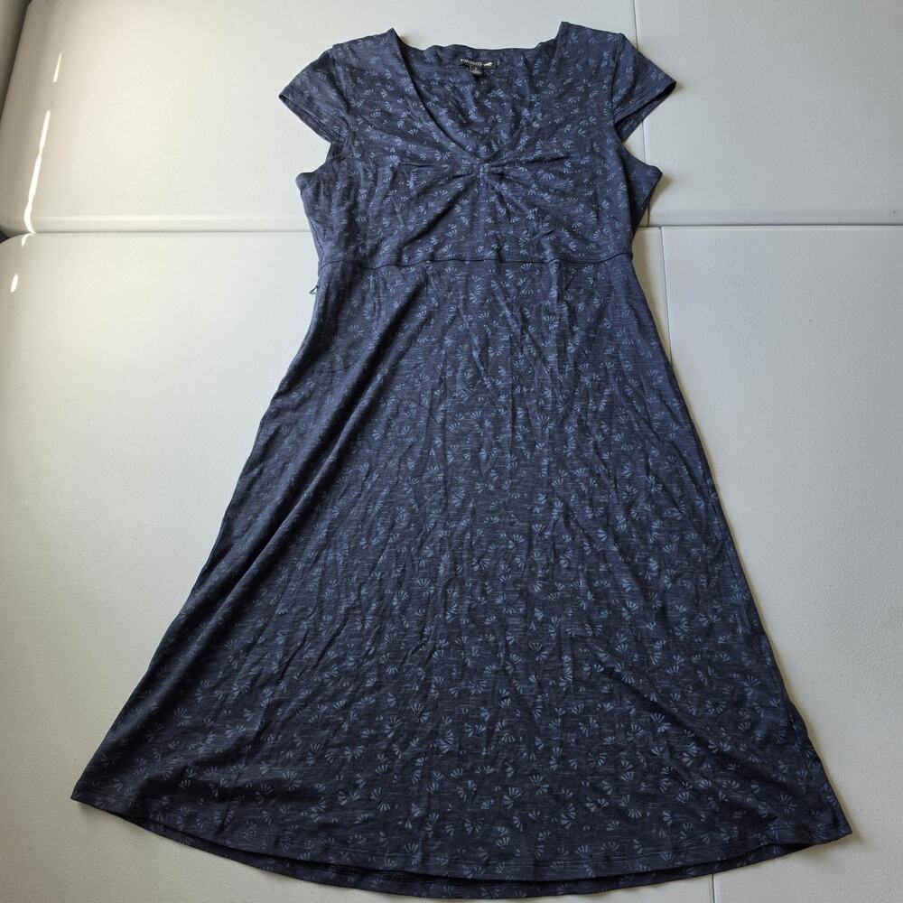 Toad&Co Rosemarie Dress Women's Small Blue Floral Jersey V Neck Organic Cotton